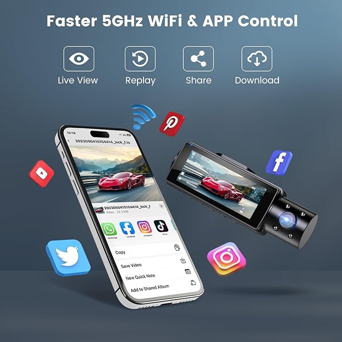 Miden 4K WiFi Dash Cam Front and Rear Inside, Free 64G SD Card, 2160P+1080P+1080P FHD 3 Channel Dash Camera for Cars, Night Vision, 24H Parking Monitor, 360° All Sides Dashcam, G-Sensor, WDR