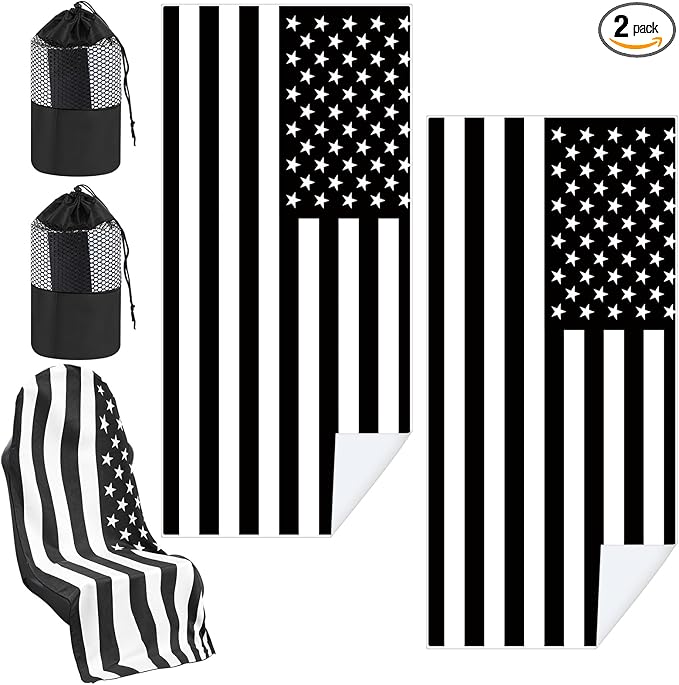 2 Pack Car Seat Towel Covers with Storage Bag 63 x 32 Inch Athletic Running Towel Seat Sweat Washable Non Slip Cover Gift for Car Outdoor Sport Activities (Black White American Flag)