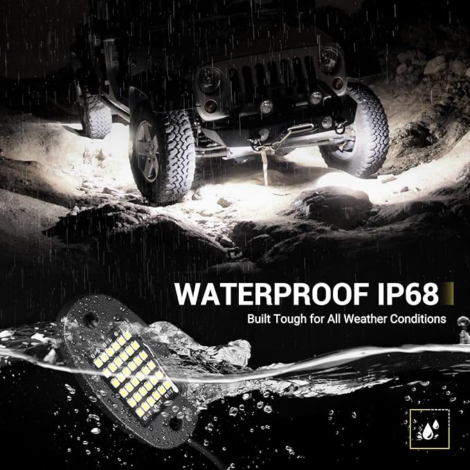 Hovano 20 Pods White Rock Lights 6000K Pure White 36 LEDs SMD Chips Super Bright Neon Underglow Light IP68 Waterproof for Pickup Trucks SUV UTV ATV RZR Car Boats (White)