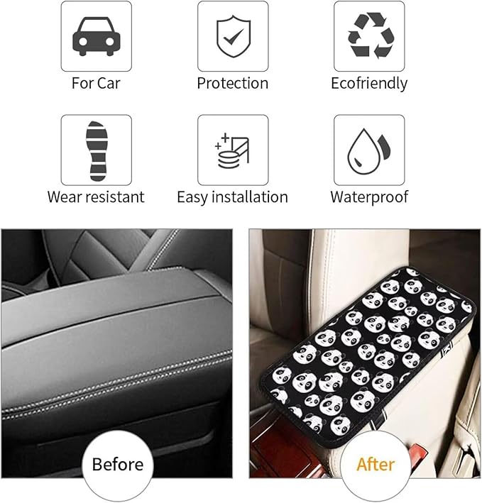 Animal Panda Car Center Console Armrest Cover Cute Black White Arm Rest Pad Anti-Scratch Cars Center Console Cushion Car Decor Accessories