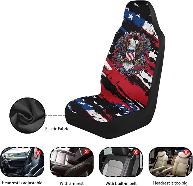 ELEQIN 250 Years America Anniversary Car Front Seat Cover, 2 Packs Car Seat Protector, Nonslip Cushion Cover for Cars, Trucks & SUVs Auto Interior Decor, 250th Independence Day Freedom