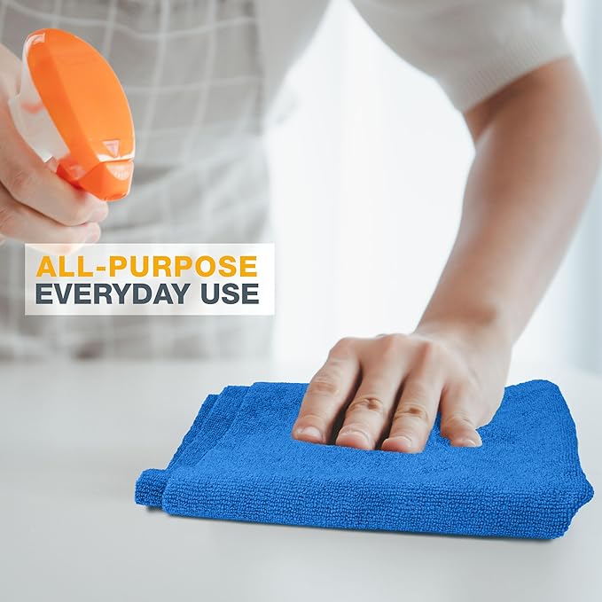 Eurow Ultrasonic Cut 300 GSM Microfiber Cleaning Towels, Streak-Free, Lint-Free, Ultra Absorbent, Scratch-Safe, for Auto Detailing, Home, Kitchen & Multipurpose Use, 16x16, 12-Pack, Blue