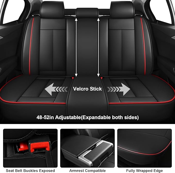 Fit for 98% of Mercedes Benz Car Seat Covers with Headrests, Premium Nappa Leather Seat Cover, Fully Wrapped Protect Modern Style Seat Cover (5-Seat Luxury, Black & Red)