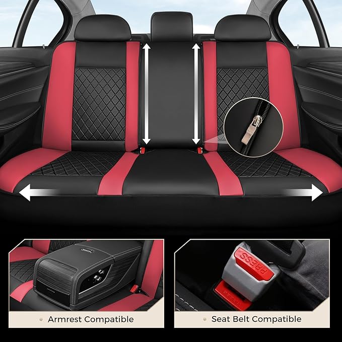 Coverado Car Seat Covers Full Set, Automotive Leather Seat Covers for Car，Universal Fit Front Back Seat Cover, Non-Slip Waterproof Breathable Car Seat Protector