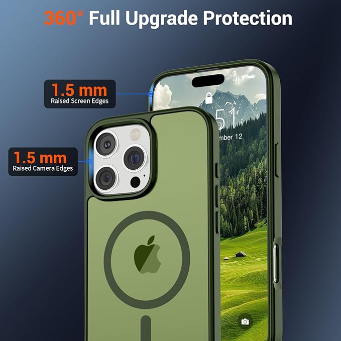 SUPFINE Magnetic for iPhone 16 Pro Case(Compatible with MagSafe)(Military Grade Drop Protection) Slim Translucent Matte Shockproof with Anti-Fingerprint Phone Case,Cangling Green