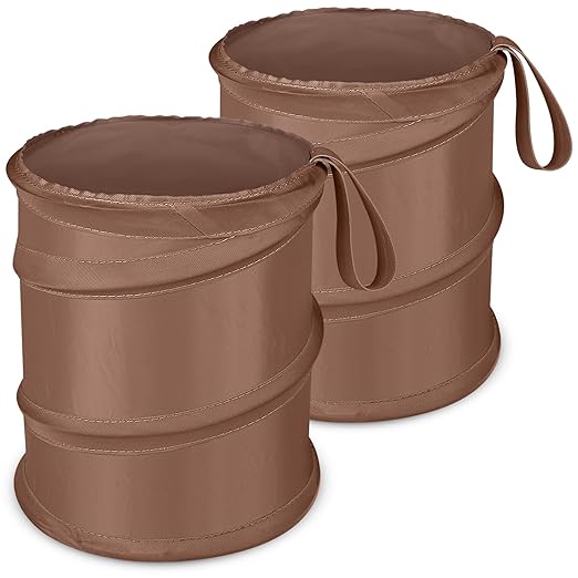 Car Trash Can, 2 Packs Mini Collapsible Car Trash Bin for Front Back Seat, Pop up Car Garbage Can, Portable Car Trash Bag Hanging for Vehicle SUV Rv Truck Accessories Interior, Brown