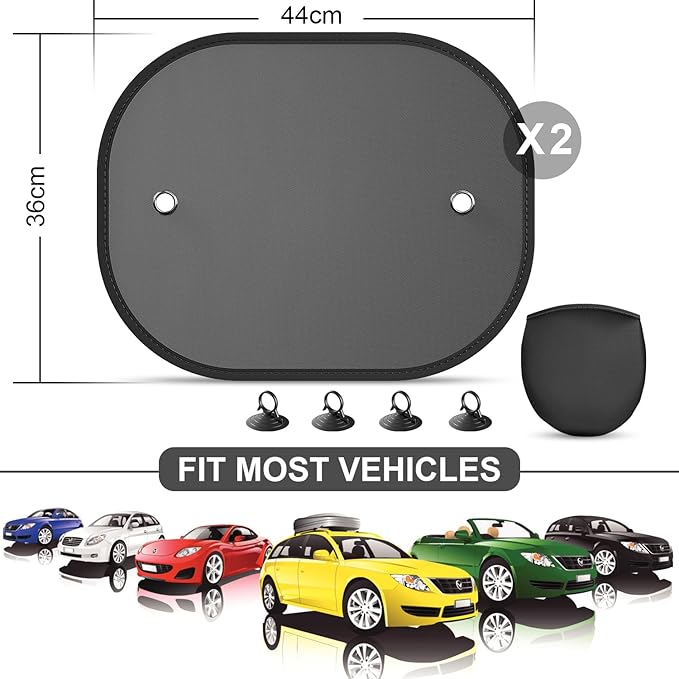 Car Window Shade, 2 Pack Car Sun Shade for Window Baby Suction Cups Sunshade for Side Window Sun and UV Block for Kids/Adults/Pets - 17.3''x14'' Universal Fits