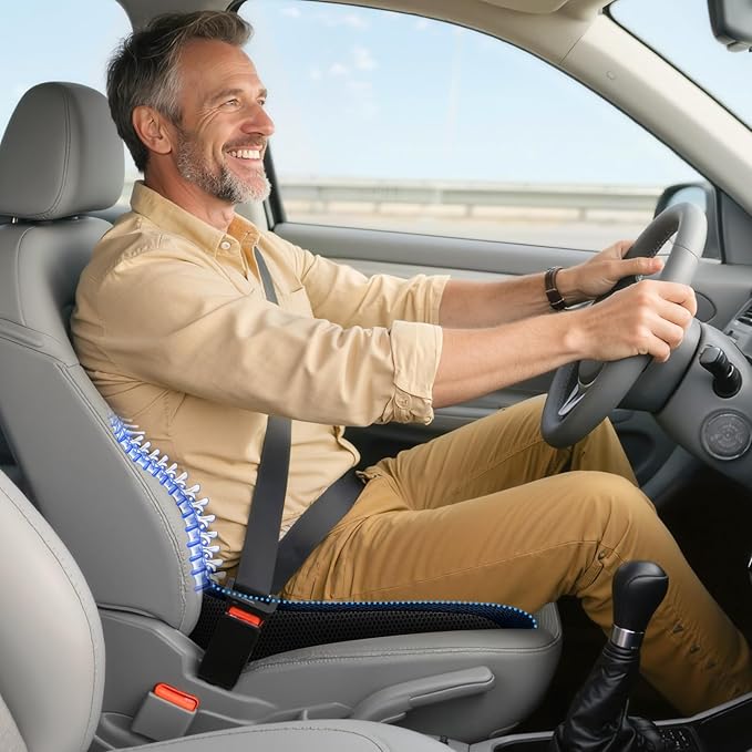 Benazcap Car Seat Cushion - Memory Foam Car Seat Pad - Sciatica & Lower Back Pain Relief - Car Seat Cushions for Driving - Road Trip Essentials for Drivers-Blue