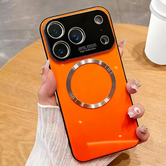 Guppy Compatible with iPhone Air Magnetic Case, with Full Camera Lens Protector [Compatible with MagSafe] Scratch Resistant Gradient Glass Back Cover Phone Case-Orange