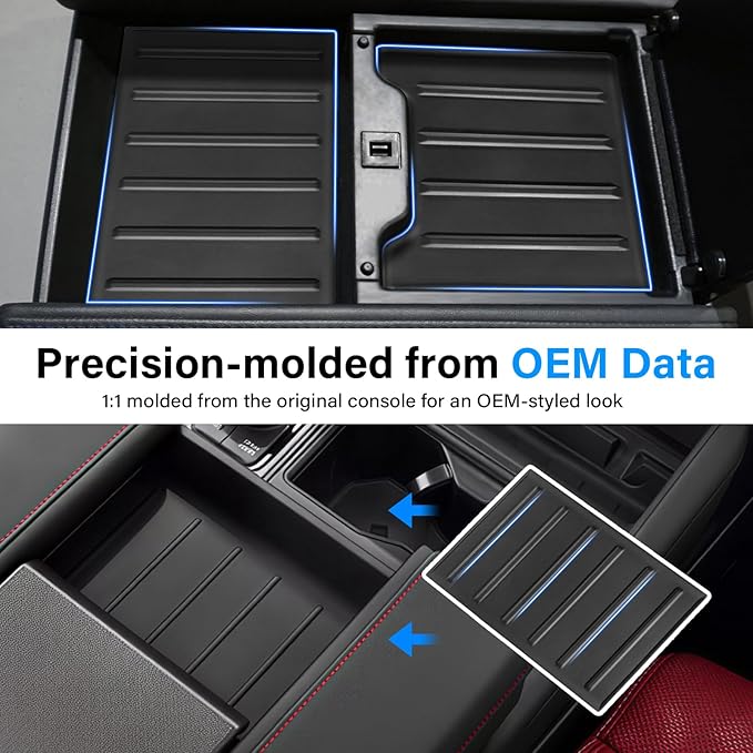 Center Console Tray Liner for 2022-2025 2026 Toyota Tundra Accessories (Only fits Platinum, 1794, TRD PRO, Capstone) & 2023-2025 2026 Sequoia Console Organizer Liner Anti-Slip Silicone Mat Pad 2 Pcs