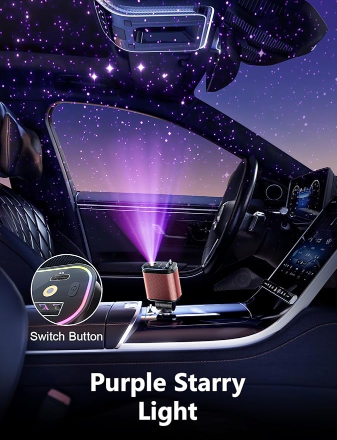 Starlight Retractable Car Charger with Retractable Cables, Starlight in Car Roof 4 in 1 Super Fast USB C Car Phone Charger, 2 USB Ports Starry Sky Adapter, Compatible with iPhone 17 16 15 14 13 12