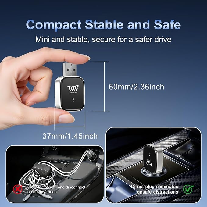 Mini Wireless Adapter for Carplay & Android Auto, 2026 Upgraded, Converts Wired to Wireless CarPlay Dongle, Plug & Play, Fast Stable Connection, Compact Design for iPhone & Android with USB/USB-C