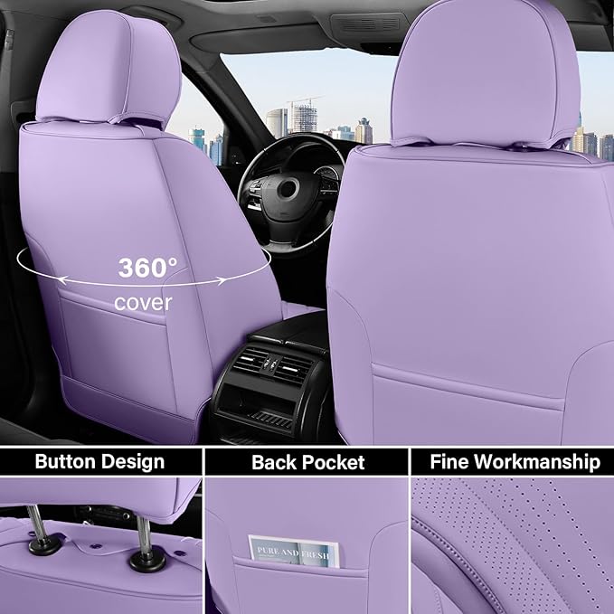 Coverado Front Seat Covers for Cars, Luxury Leather Seat Covers, Waterproof Car Seat Protector, Driver Car Seat Cushions Universal Fit for Most Sedan, SUV, Trucks (Purple)