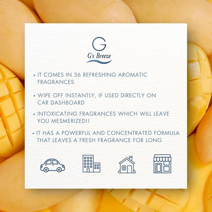 G's Breeze Mango Air Freshener - Fruity Essence Aroma for Home, Car, or Office - Long-Lasting Tropical Scent of Ripe Mangoes for a Refreshing, Energizing Atmosphere