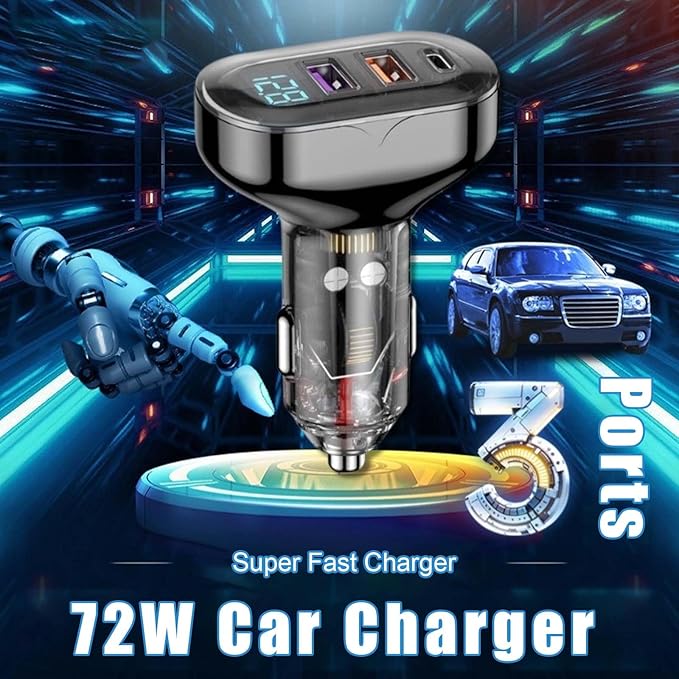 ACECAR 72W Car Charger 4-Port USB C & USB-A Car Charger Adapter PD/QC Multi Port Fast Charging Cigarette Lighter Adapter for iPhone 16/15/14 Pro Max, Samsung S24/S23/S22, iPad, Android (CCA)