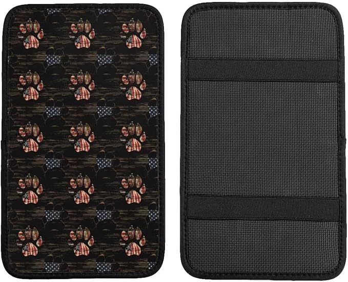 Cars Center Console Armrest Cover Dog Paw Print Middle Console Lid Cover Pad Protector American Flag Paws Pattern Elbow Arm Rest Covering Cushion