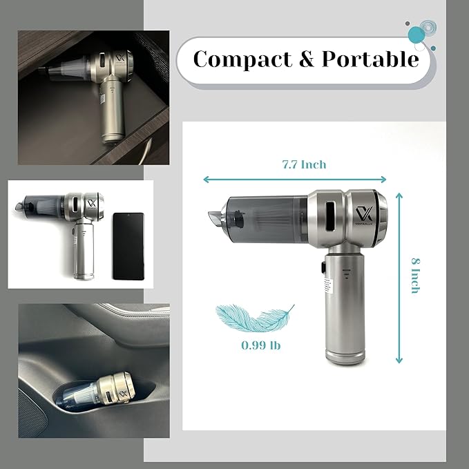 Cordless Handheld Car Vacuum Cleaner – Powerful 25000PA Suction, 3-Speed Brushless Motor, Mini Portable 4-in-1 Vacuum & Blower for Car, Home, Office, Pet Hair