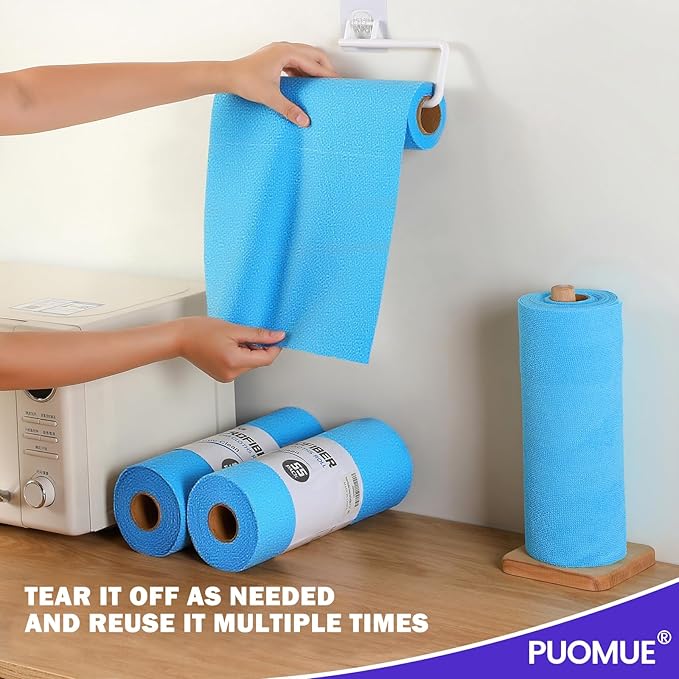 Puomue 55 Pack Microfiber Cleaning Cloth Roll, Tear Away Reusable Towels, 11" X 9", Ultra Absorbent & Lint Free Microfiber Cloth for Cleaning Cars, Kitchen, Window, Home and Shop, Blue