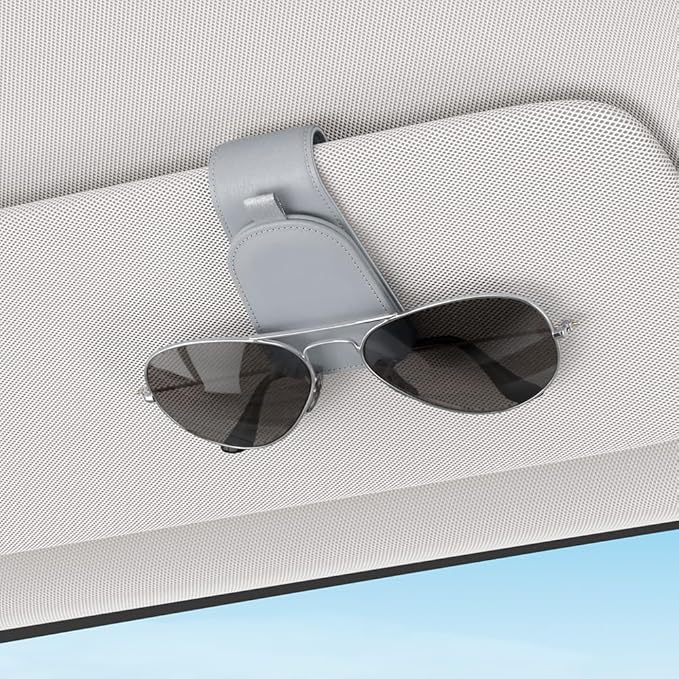 Sotfamily Sunglass Holder for Car Visor, Suede Cloth Magnetic Sunglass Organizer for Car Accessories, 2 Packs, Light Gray