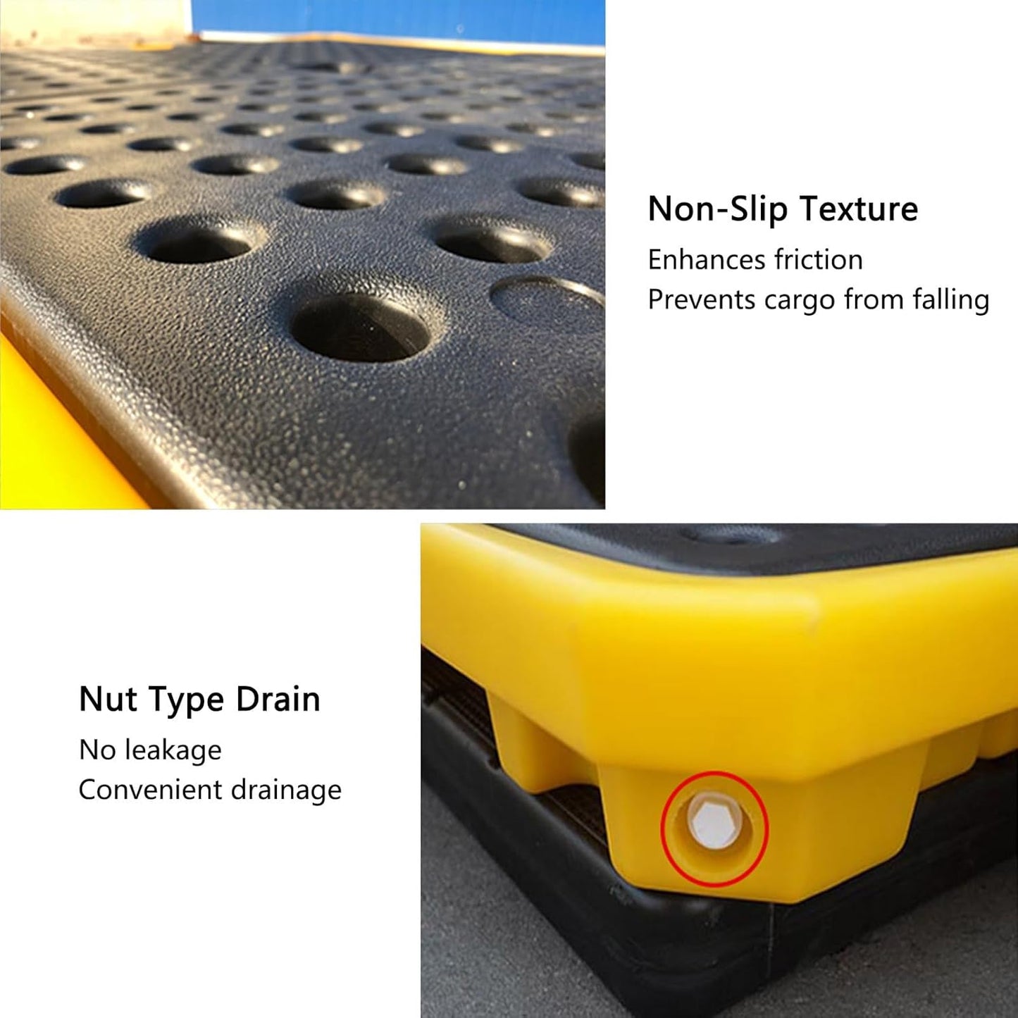 2 Drum Containment Spill Pallet, Polyethylene Low Profile Paint Bucket Tray, Industrial Garage Storage Detachable Shipping Leakproof Platform (Color : Yellow-2 Pack, Size : 26.4"x26.4"x3.9"