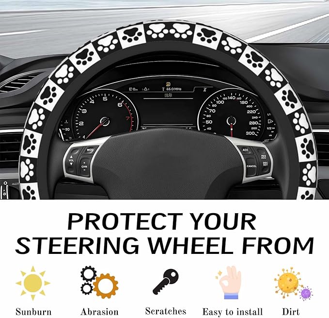 Steering Wheel Cover Accessories Neoprene Cover, Breathable Non-Slip Easy to Install Suitable for Women Men, 14.5-15.5 Inch for Car SUV Van Truck Universal - Grid Claw Print