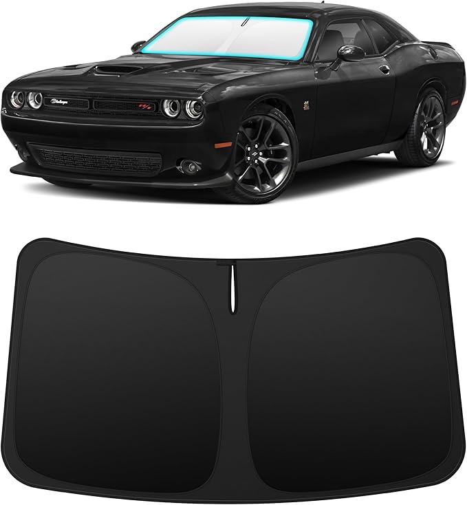 INSAUTO Custom Fit Windshield Sun Shade Accessories for Dodge Challenger 2015-2023, Foldable Front Window Sunshade, UV & Heat Reflector, Keeps Interior Cool, Includes Storage Bag