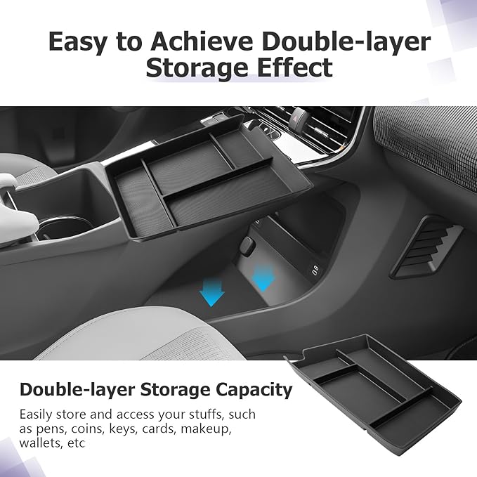 LUWU Lower Console Organizer Compatible with 2023 2024 2025 Toyota bZ4X & 2023 2024 2025 Subaru Solterra Accessories Armrest Console Secondary Storage Box Insert Tray Silicon Material Black