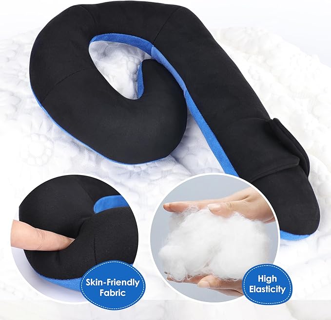 Kids Travel Neck Pillow, Toddler Travel Pillow for Car & Airplane and Head & Chin Support, Comfortably Travel Neck Pillow for Road Trip Sleeping, Gifts for Toddler/Child/Kids (Black & Light Blue)