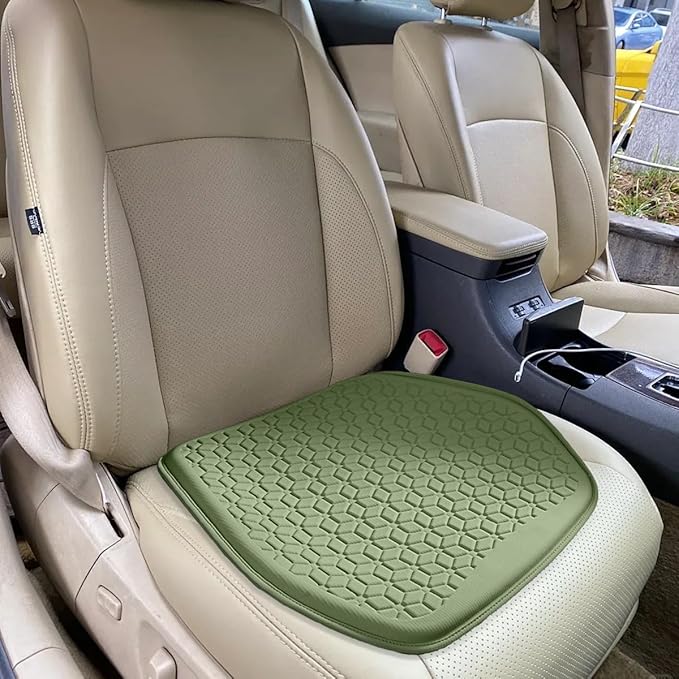 Gel Car Seat Cushion, Soft Cooling Honeycomb Non-Slip Vehicle Seat Bottom Mat for Long Sitting, Breathable Automotive Interior Chair Pad to Reduce Sweat, Universal for Truck SUV RV (Green)