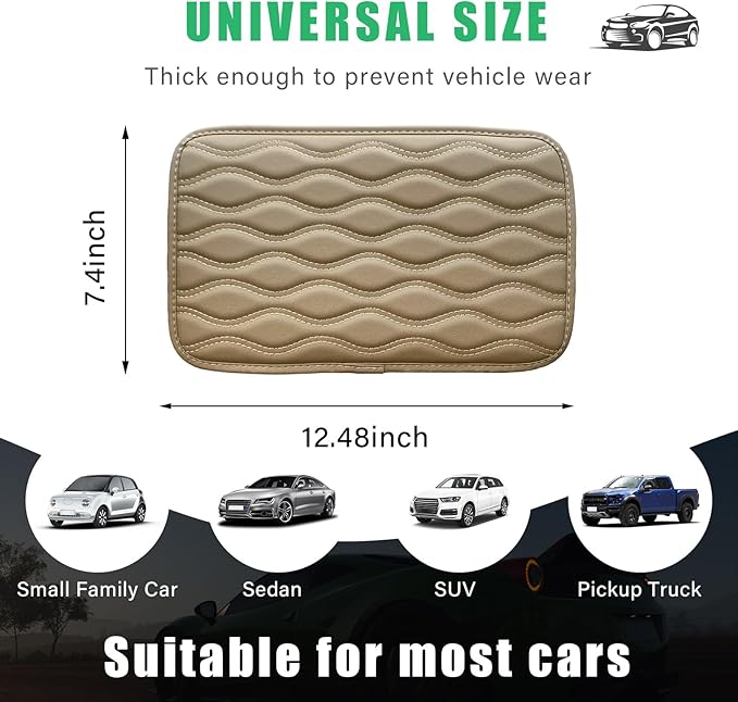 Car Center Console Pad, Waterproof Auto Armrest Seat Box Cover, PU Leather Arm Rest Protector Cushion Pad, Universal Vehicle Interior Protection Accessories for Car SUV (Beige)