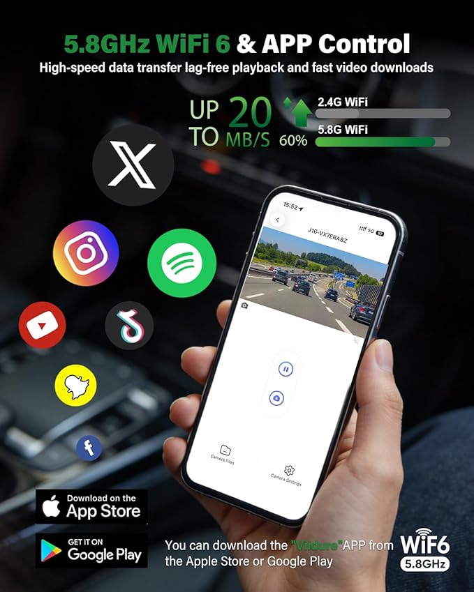 4K+2.5K+2.5K 3 Channel Dash Cam - Front/Rear/Inside - 5.8GHz WiFi 6 Dashcam with IR Night Vision, 64GB Card, 24H Parking Mode, G-Sensor - Car Dash Cam for Rideshare & Taxi