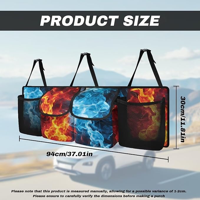 Blue Flame Trunk Organizer for SUV Back Seat Car Hanging Cargo Storage Bag 4 Pockets Car Accessories for Women Interior