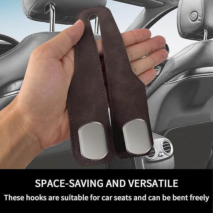 Car Seat Headrest Hooks for Purses and Bags, 2 Pack Bag Purse Holder for Car With Double Metal Hooks, Car Purse Hanger, Headrest Back Seat Handbags Hook Cute Hanging Accessories, Brown