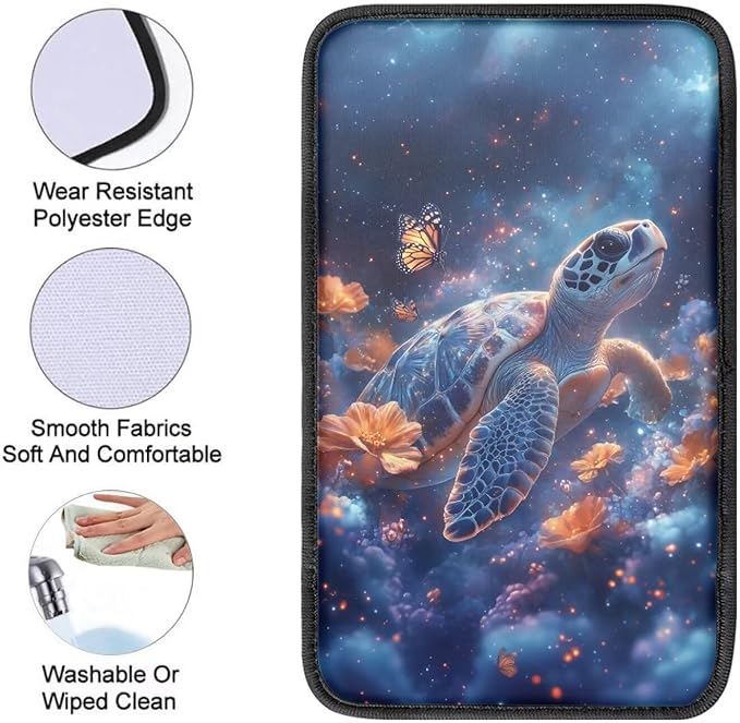 Butterfly Sea Turtle Car Armrest Pads Car Armrest Cushion Arm Rest Covering Car Middle Console Covers Non Slip for Truck Auto SUV Car Accessories