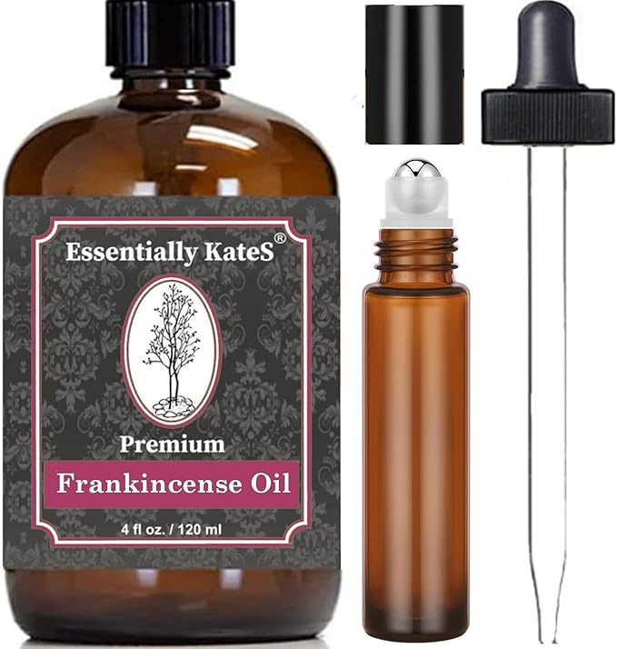 Essentially KateS Premium Frankincense Oil 4 oz – 100% Pure, Natural and Therapeutic – Tones & Evens Skin – Relaxes Muscle Soreness for Knees, Elbows, HIPS, Hands, Shoulders and Legs