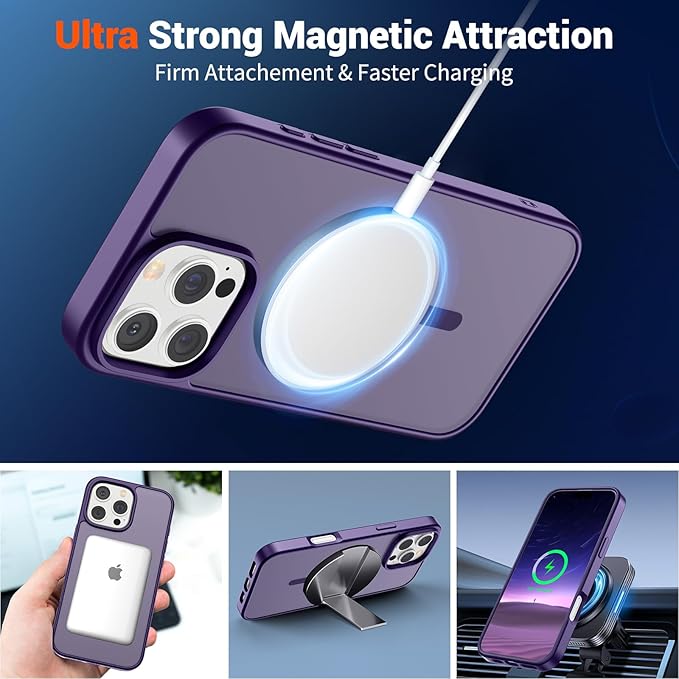 SUPFINE Magnetic for iPhone 16 Pro Max Case(Compatible with MagSafe)(Military Grade Drop Protection) Slim Translucent Matte Shockproof with Anti-Fingerprint Phone Case,Dark Purple