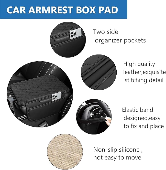Car Armrest Cushion for Isuzu D-MAX MU-X 2015-2025, Center Console Covers Pad Leather Accessories, Arm Rest Protector Mat with Side Storage Bag for SUV/Sedan/Truck, C/Brown