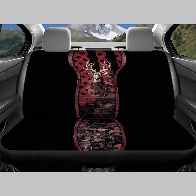 KEIAHUAN Universal Front and Bench Seat Covers American Flag Camo Deer Hunting Car Seat Cover Auto Accessories for Most Sedans,SUVs,Truck,Vans