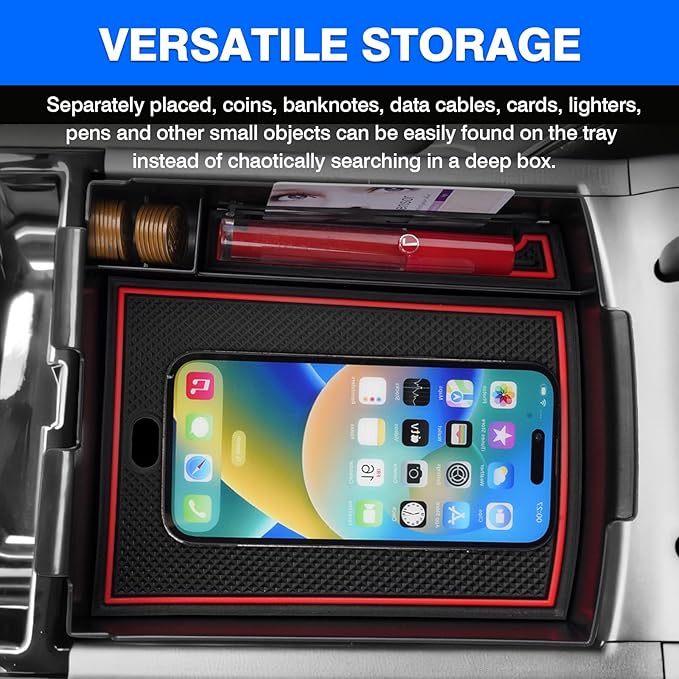 Autorder Center Console Organizer for 2025 Tucson Limited Accessories Armrest Storage Box Secondary Insert Tray with 2 Color Mats