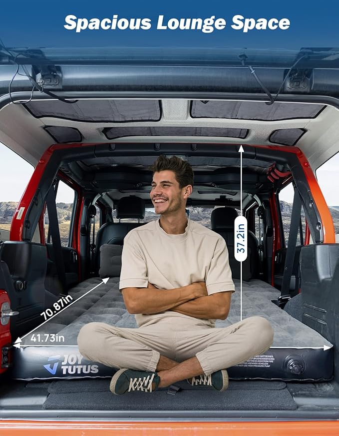 JOYTUTUS SUV Air Mattress for Camping w/Air Pump Compatible with Wrangler JL, Comfort SUV Inflation Mattress w/2 Pillows for 2018-2026 Wrangler JL 4 Door (Don't for 4XE) - Dark Grey
