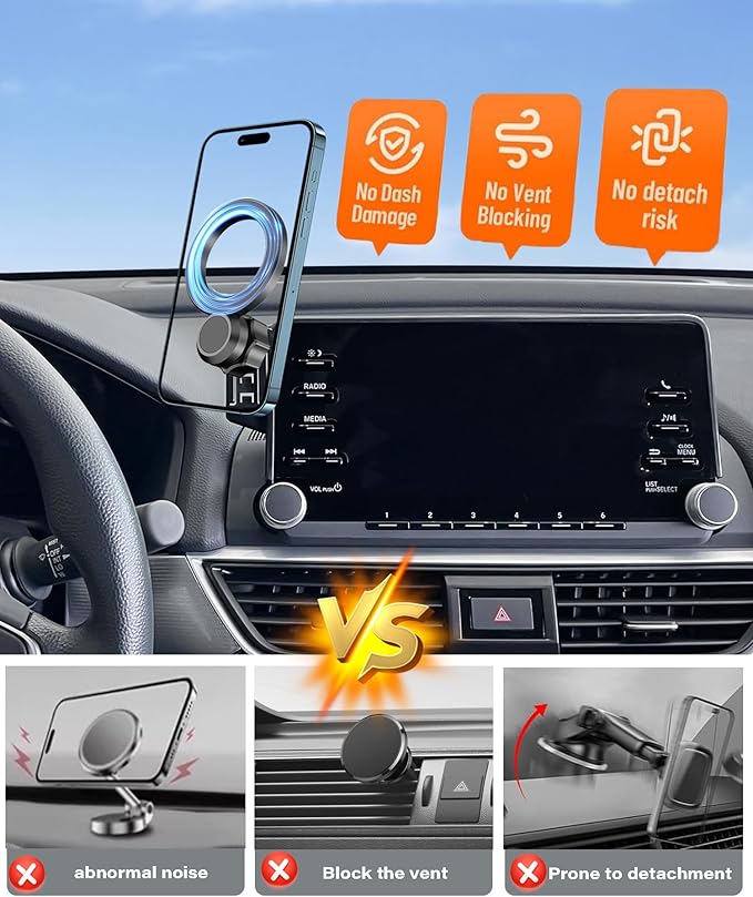 Magnetic Car Phone Mount for Honda Accord 2018-2025 Accessories, for MagSafe Strong Magnets Cell Phone Holder 8-Inch Screen Cradles, with Portable Phone Gripper 360° Rotation