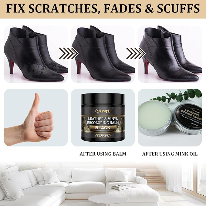 8.8oz Leather Recoloring Balm with 100ml Mink Oil,Beige Leather Repair Kit for Furniture,Leather Repair Cream,Leather Scratch Repair for Car Interior,Leather Conditioner for Couch
