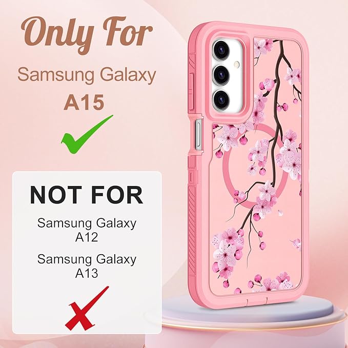 for Samsung Galaxy A15 5G Phone Case - Compatible with MagSafe Women Girls Cute Magnetic Protective Cover Kawaii Flower Girly Pretty Design Heavy Duty Shockproof for Samsung A15 5G Case 6.5"