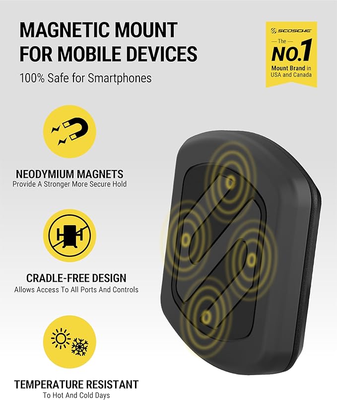 Scosche MXWDL Magnetic Cell Phone Car Mount, Suction Cup Phone Holder for Car Dashboard/Windshield with Extra Strong Magnet and Thick Metal Plate Compatible with iPhone, Samsung, and All Devices