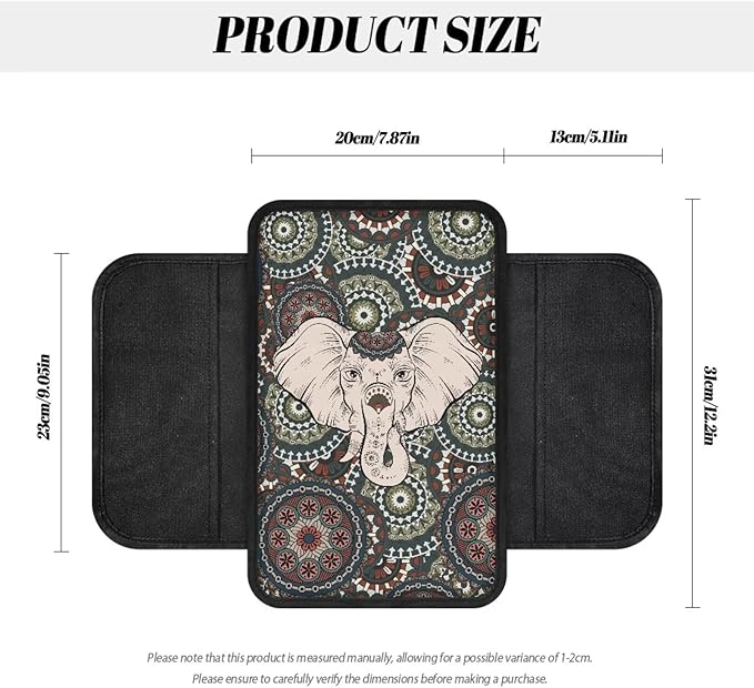 Boho Mandala and Elephant Print Center Console Covers for Cars Lightweight Armrest Cover for Car Washable Car Armrest Cushion Universal for Most Vehicle SUV Truck