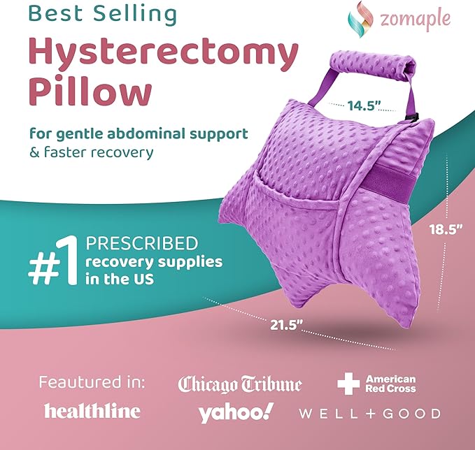 Zomaple Recovery Hysterectomy Pillow with Strap, Gel Pack & Lumbar Support – Post Abdominal Surgery Must Haves – Ideal for C-Section, Laparoscopic & Hernia Healing Comfort
