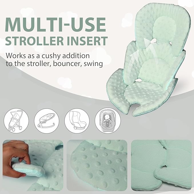 Infant Carseat Insert, 2-in-1 Reversible Baby Car Seat Cushion for Newborn Toddler Head & Body Support Car Seat Pad for Carseats, Strollers, Swings, Bouncers, Green