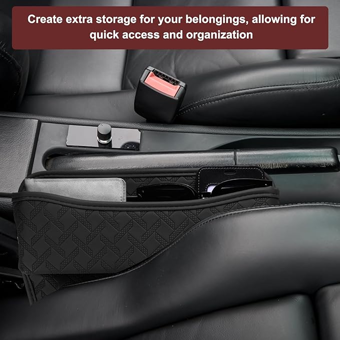 HARFINGTON 2pcs Car Seat Gap Filler Organizer 11.5 x 8 x 2.1 Inch Leather Universal Car Organizer Storage Box Between Seat and Console for Phone Sunglasses Keys, Brown