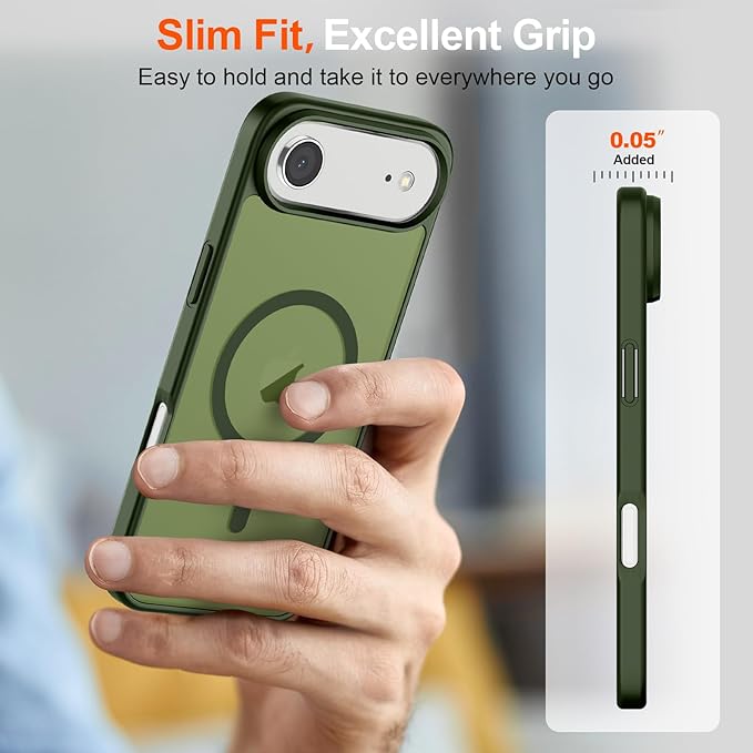 SUPFINE Magnetic for iPhone Air Case (Compatible with MagSafe)(Military Grade Drop Protection) Slim Translucent Matte Shockproof with Anti-Fingerprint Phone Cover for 17 Air,Cangling Green