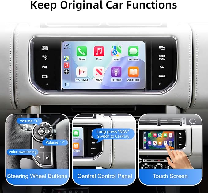 Wireless CarPlay Android Auto Adapter Decoder Retrofit Kit Fits Land Rover & Jaguar 2011-2017 with Bosch Headunit 8" Screen, Supports Mirror Link/Airplay/Backup Camera/USB Drive/Navigation